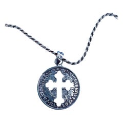 Medal Silver Chain Necklace Coin Cut out Cross