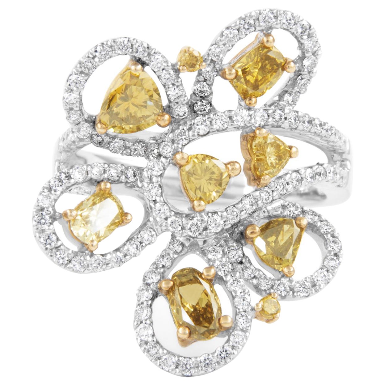 1.59ctt Greenish Brownish Yellow Diamond Floral Ring 18k en vente