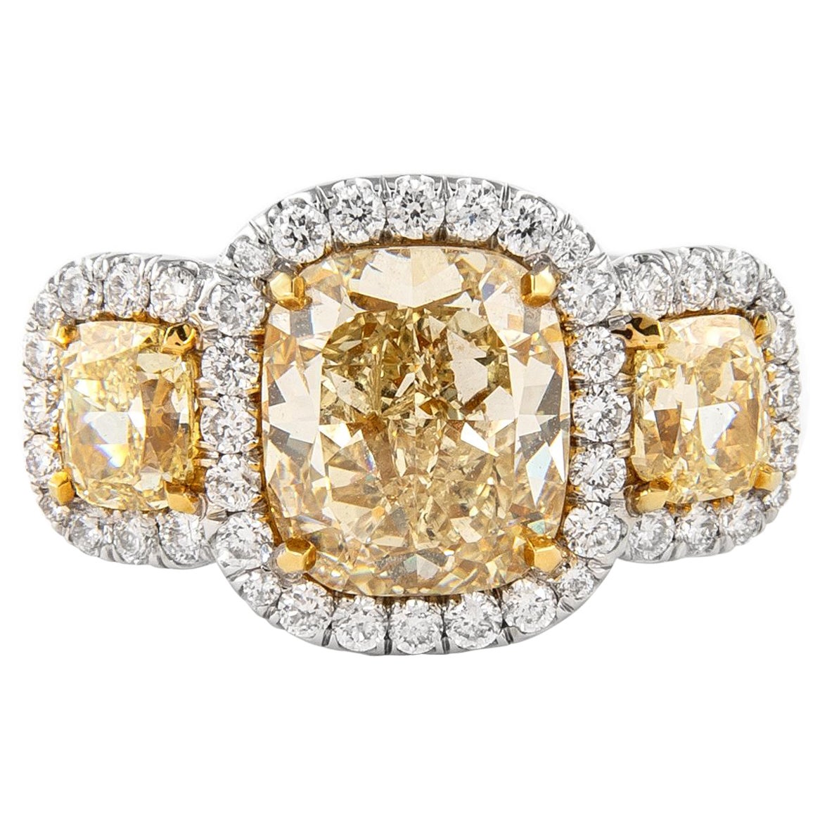 5.08ctt Fancy Yellow Diamond Three-Stone Ring 18k