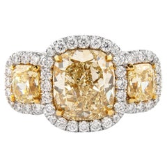 5.08ctt Fancy Yellow Diamond Three-Stone Ring 18k