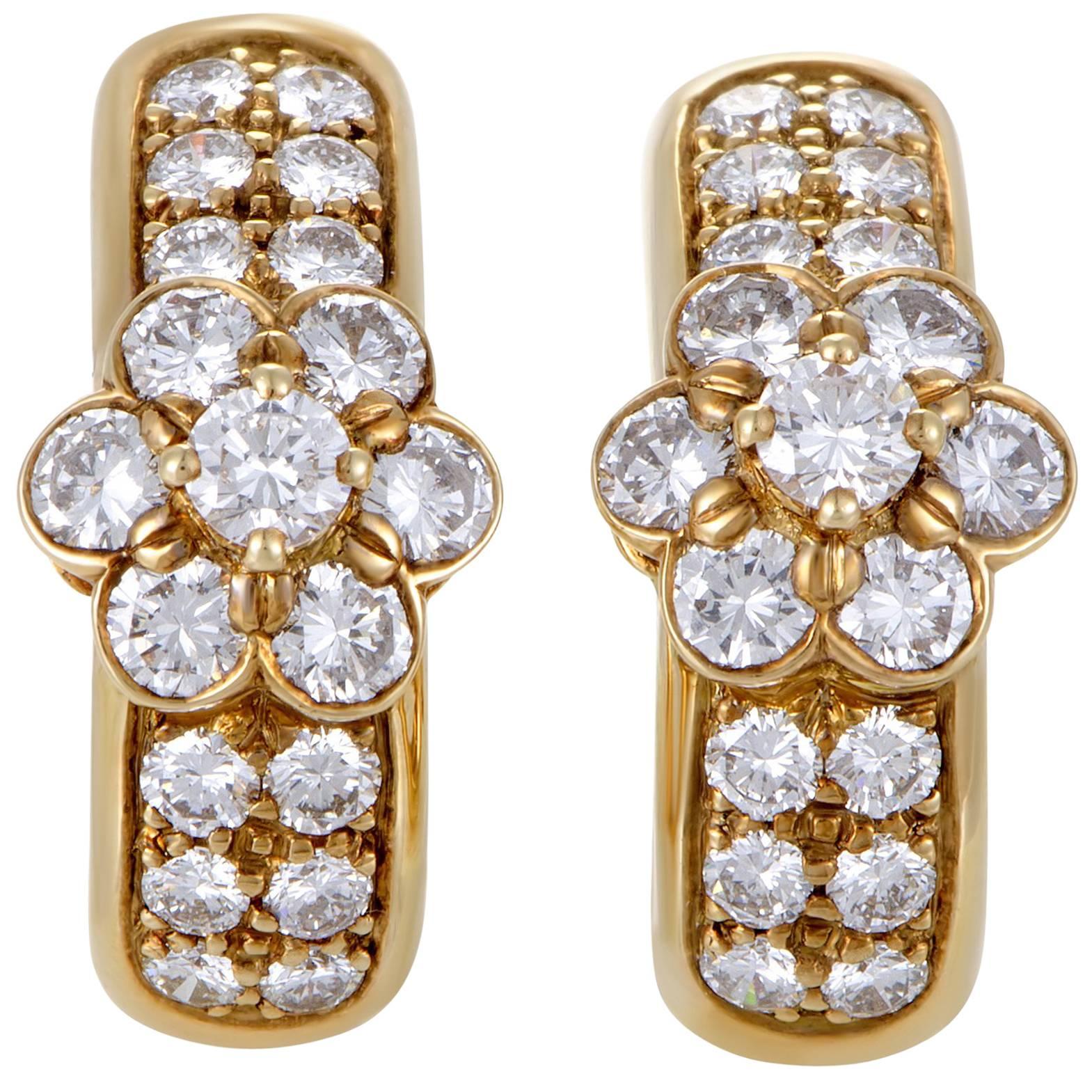 Van Cleef & Arpels Fleurette Diamond Yellow Gold Earrings