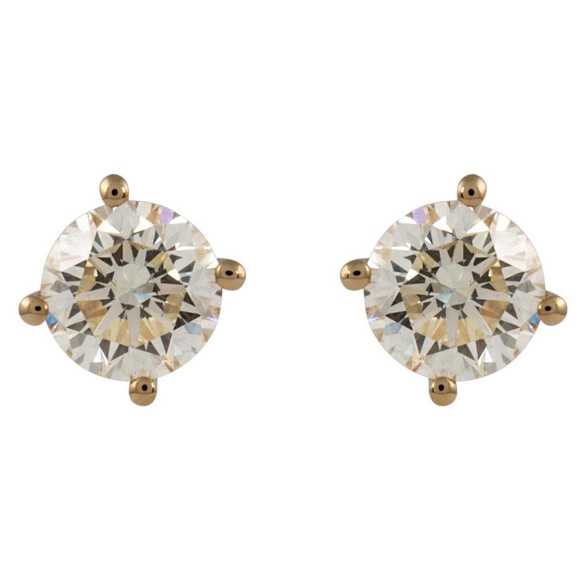 1.11ct Round Diamond Stud Earrings 18k Yellow Gold