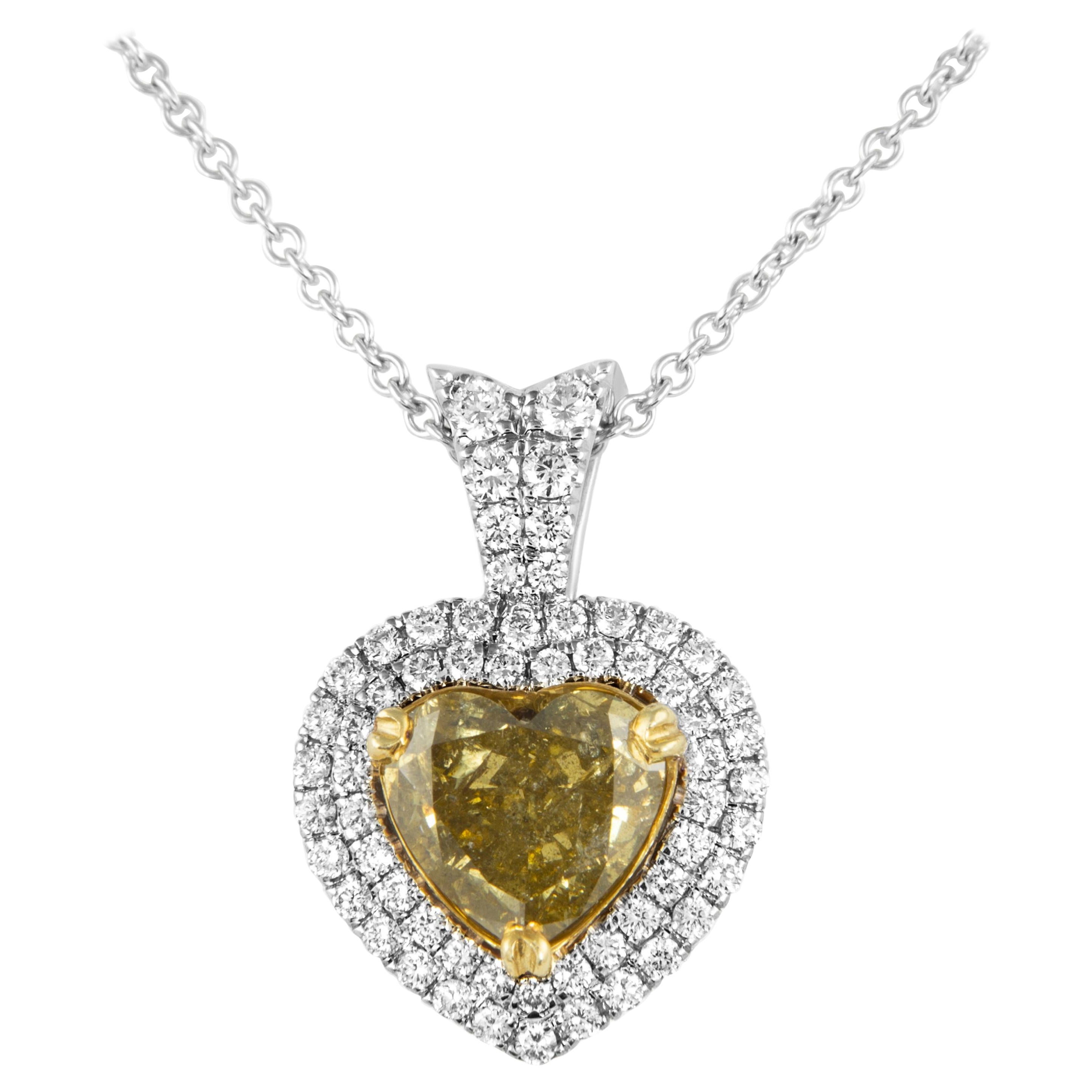 Alexander Beverly Hills GIA 4.08ct Green Brown Yellow Diamond 18k Necklace For Sale