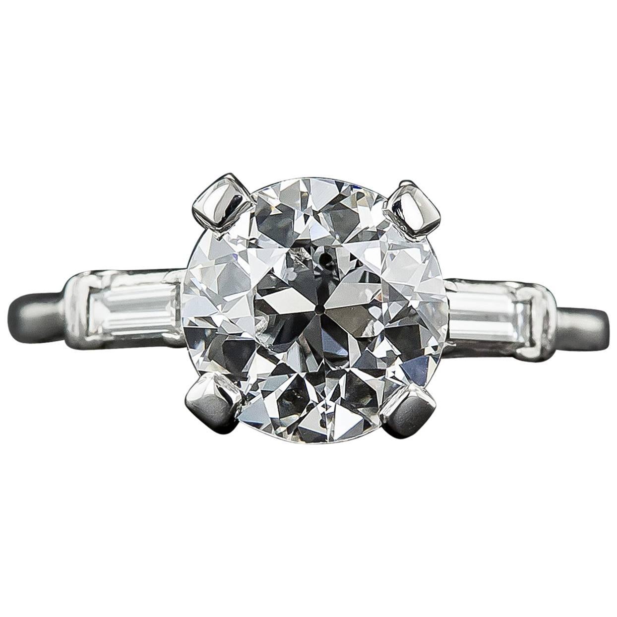 2.01 Carat GIA European-Cut Diamond Platinum Engagement Ring  For Sale