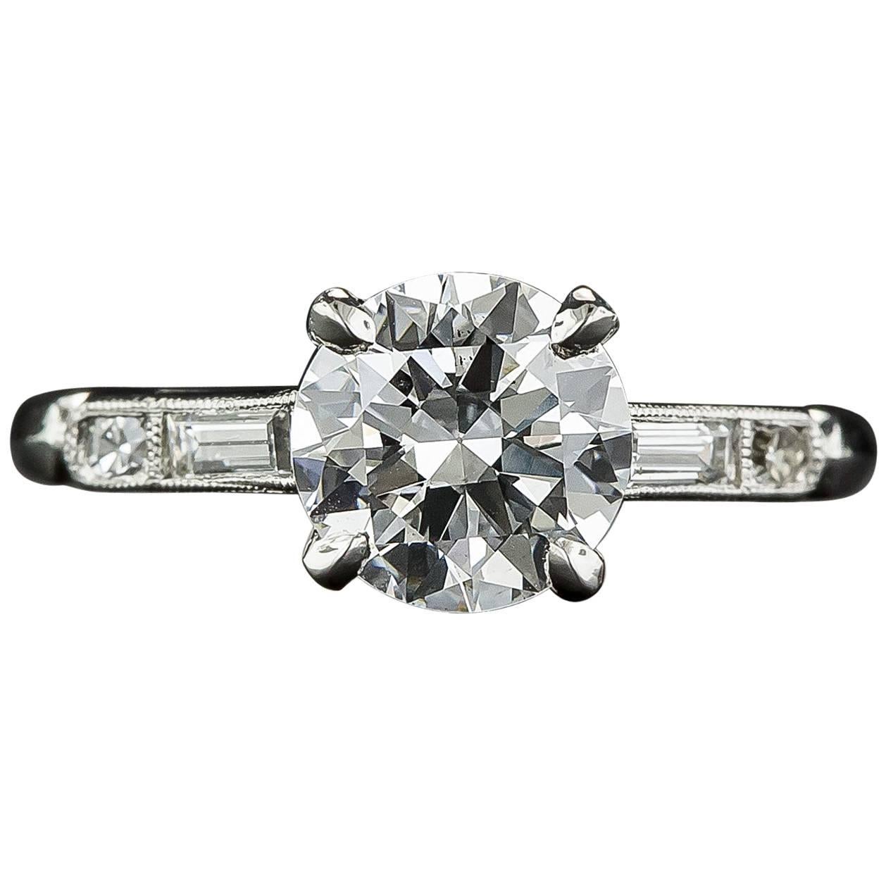 1930s 1.39 Carat Diamond GIA D/VS1 Platinum Engagement Ring  For Sale
