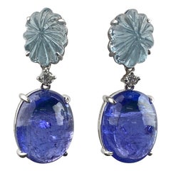 Boucles d'oreilles pendantes en or blanc 18 carats, Tanzanite et Aigue-marine certifiées