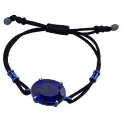 Certified 18K Gold Tanzanite And Diamond Adjustable Bracelet With Blue Plating