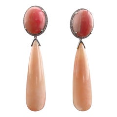 82.61 Carat Pink Opal and Diamond Dangle Earrings