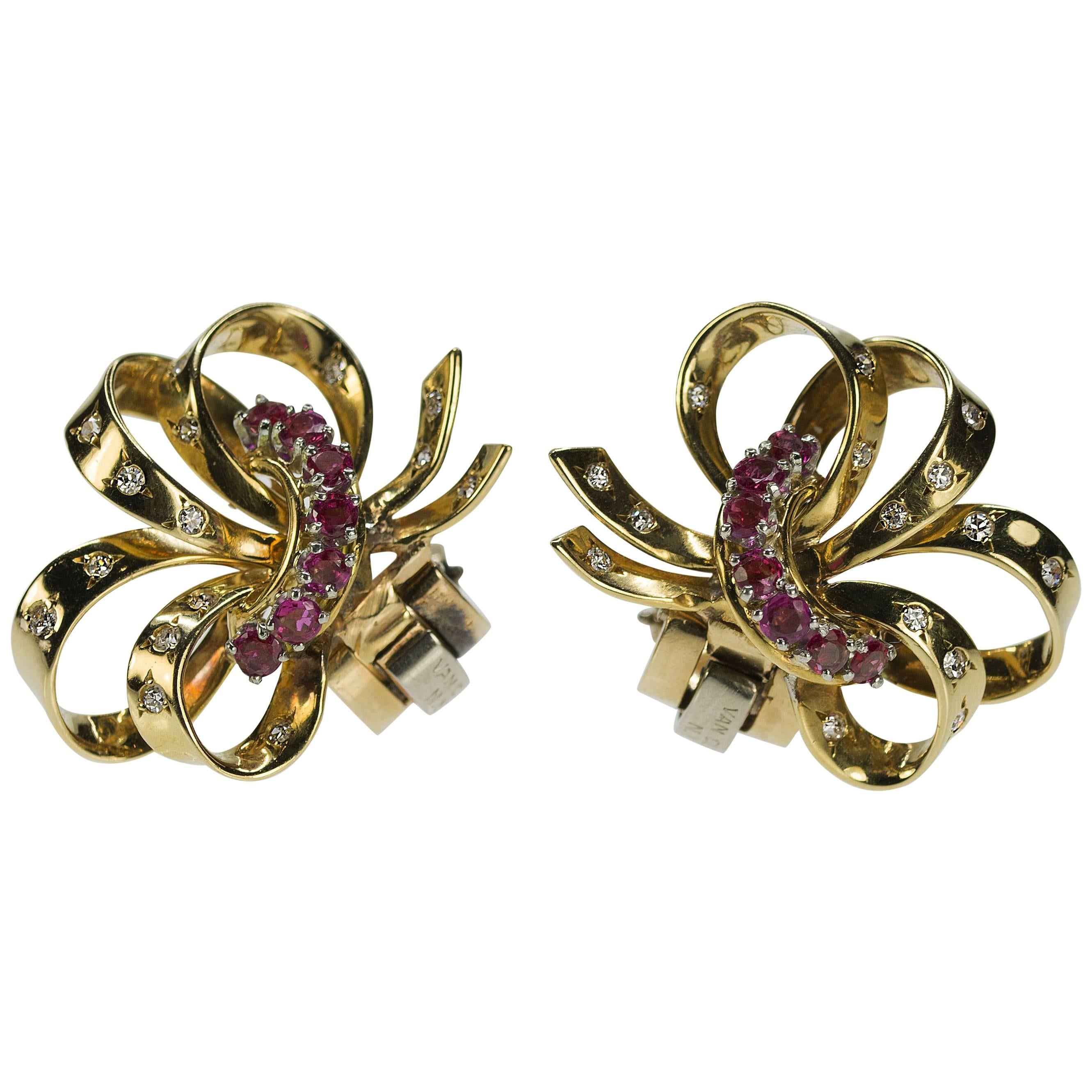 Van Cleef & Arpels Retro Ruby Diamond Earrings