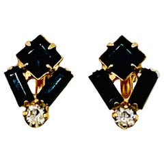 Art Deco Geometric Black Baguette Screwback Earrings