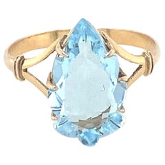 Pear Cut Blue Topaz Yellow Gold Solitaire Ring