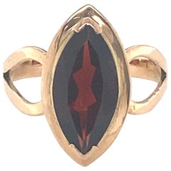 Marquise Cut Garnet Yellow Gold Solitaire Ring