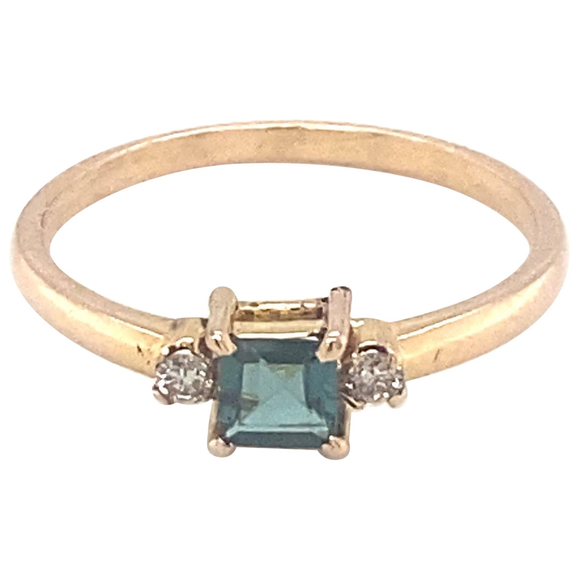Square Cut Tourmaline Diamond Yellow Gold Ring For Sale