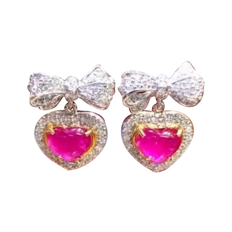AIG Certified 5.20 Carat Burma Rubies  1.70 Ct Diamonds 18k Gold Earrings