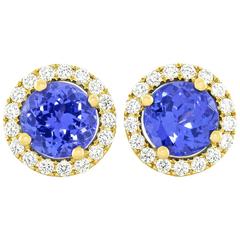 Tanzanite and Diamond-Set Gold Studs 9