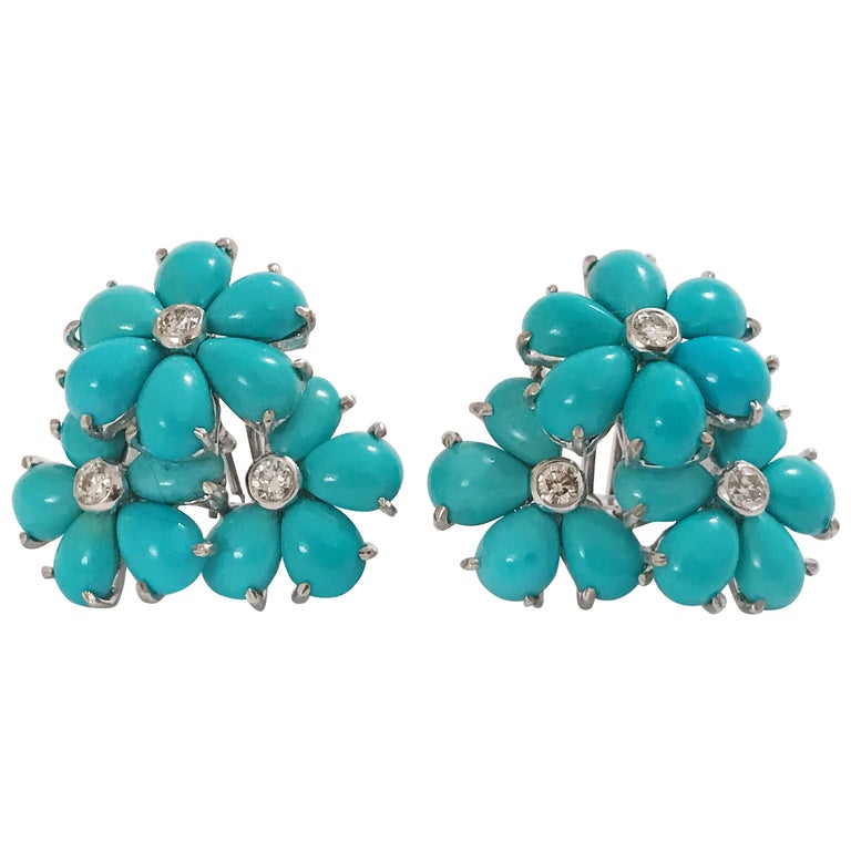 Mesh Flower Earrings (Turquoise)