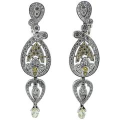 Cartier 10 Carat White and Yellow Diamond Dangle Platinum Earrings with papers