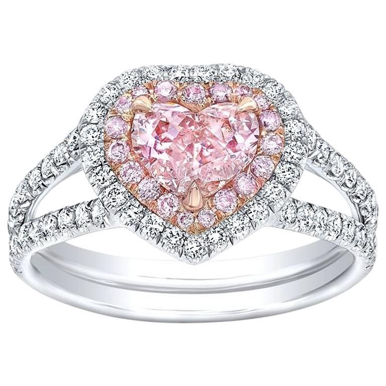 Fancy Orange Pink Diamond Platinum Ring Heart Shape GIA Certified 0.71 Carat