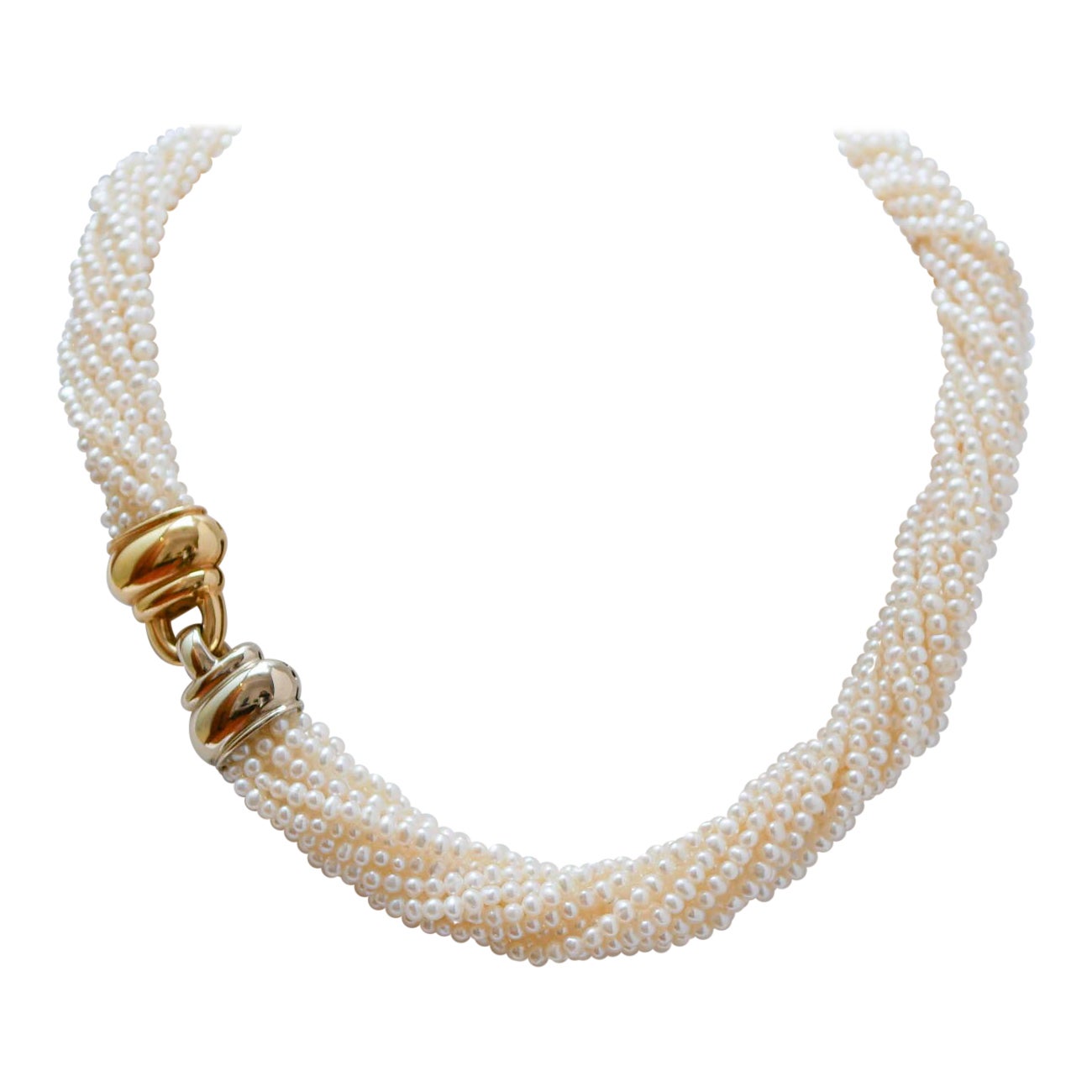 Pearls, 18 Karat Yellow and White Gold Necklace.