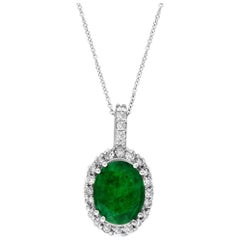 Pendentif 5 ct émeraude ovale et 1 ct diamant  Or blanc 14 carats avec chaîne