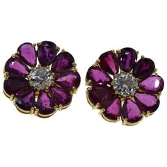 Estate Tiffany & Co. Ruby and Diamond Flower Earrings
