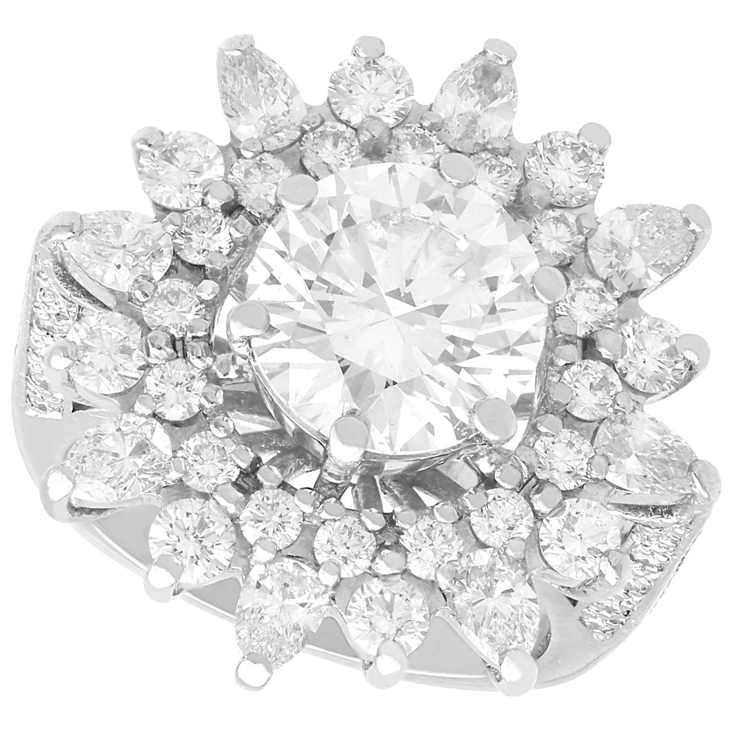 Vintage 5.41 Carat Diamond and Platinum Cluster Ring Circa 1990