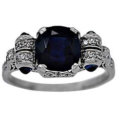 2.55 Carat Natural Sapphire Diamond Platinum Engagement Ring 