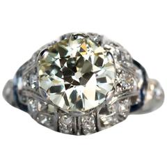1920s Art Deco 2.02 Carat Diamond Sapphires Platinum Engagement Ring