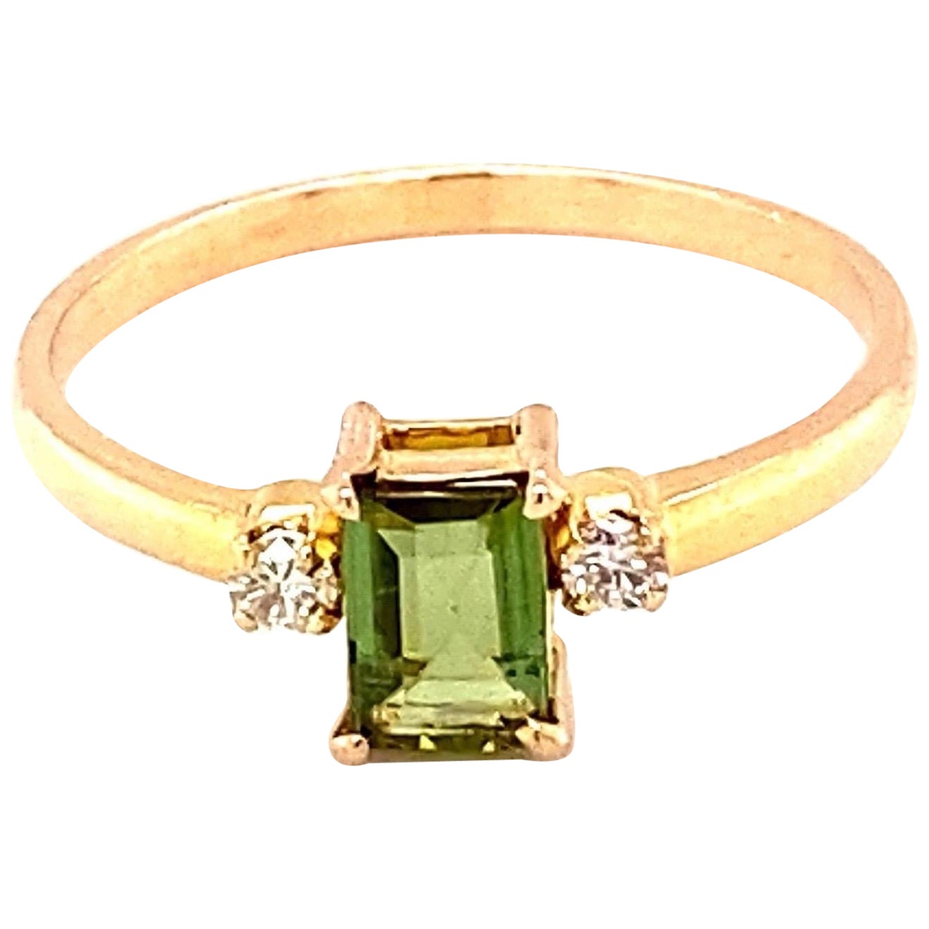 Baguette Cut Tourmaline Diamond Yellow Gold Ring