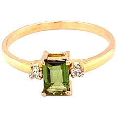 Baguette Cut Tourmaline Diamond Yellow Gold Ring