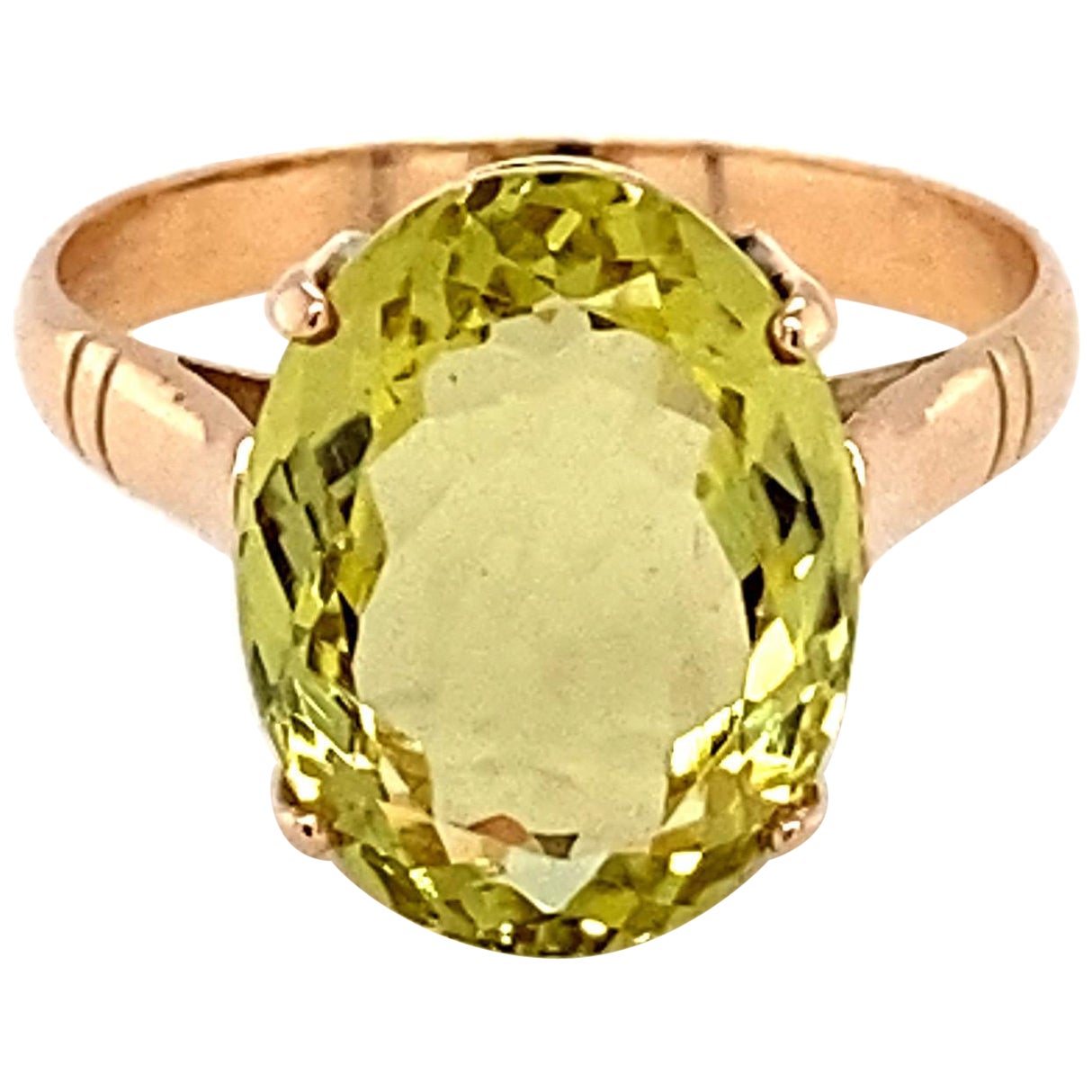 Oval Cut Lemon Topaz Yellow Gold Solitaire Ring