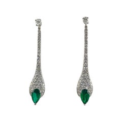 3.03 Carat Pear Shape Emerald and Diamond Dangle Earrings