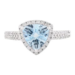 Natürlicher Trillion Aquamarin-Diamant-Verlobungsring aus 18 Karat massivem Weißgold