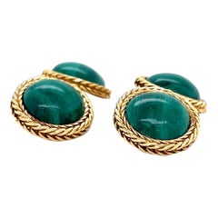 Vintage Boucheron 18 Karat Yellow Gold Malachite Round Chain Link Cufflinks