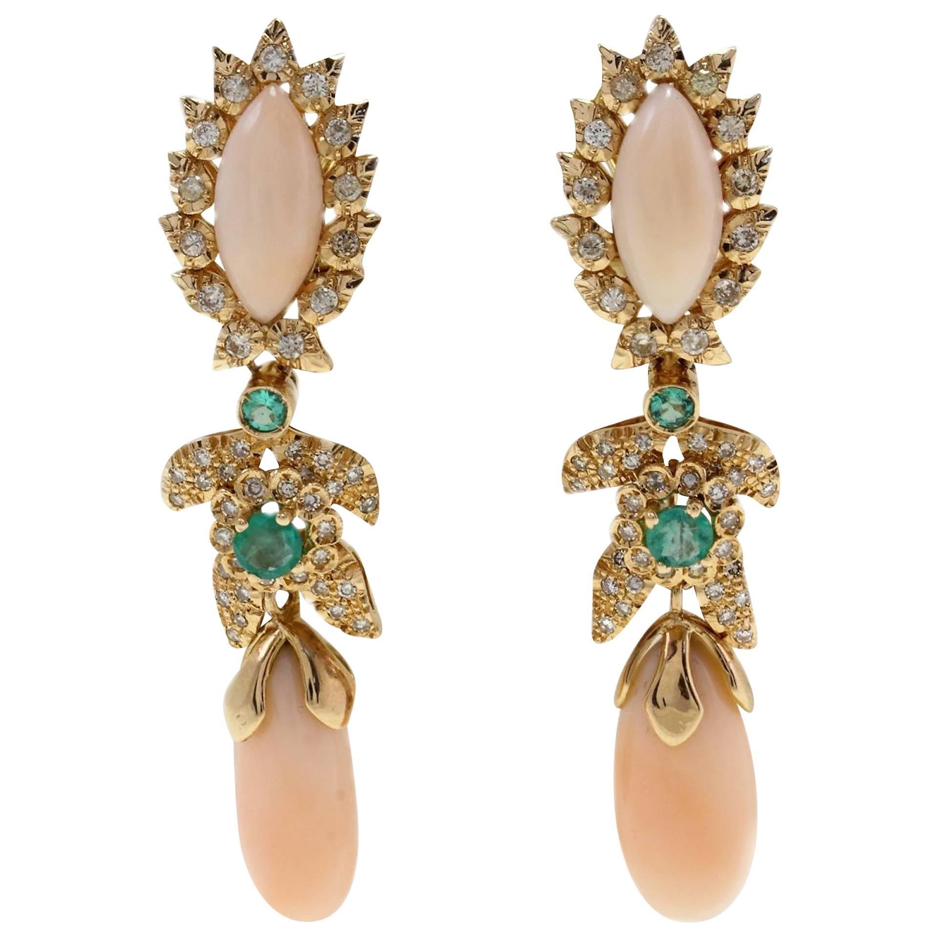 Luise Diamonds Emeralds Coral Gold Earrings 