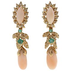 Luise Diamonds Emeralds Coral Gold Earrings 11