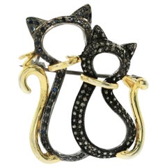 Cat Kitten Diamond Brooch 925 Silver Brooch&Pins Handmade Diamond Brooch Gift.