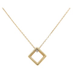 18K Yellow Gold Geometric Cube Necklace with Diamond Accent