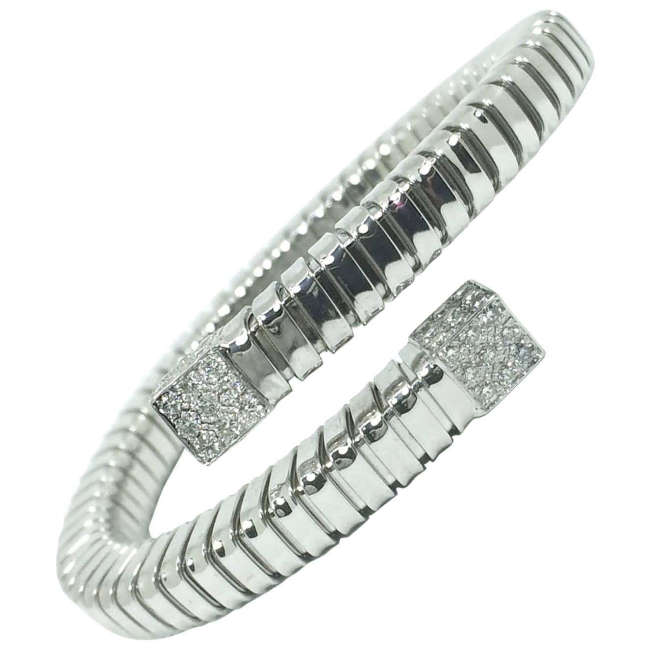 Carlo Weingrill Diamond White Gold Tubogas Spiral Cuff Bracelet For Sale