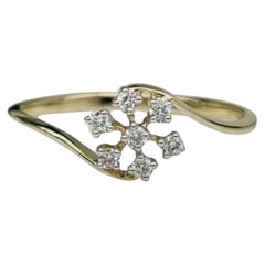 Anillo de oro macizo de 14 quilates con diamantes Anillo hecho a mano con diamantes florales de diseño