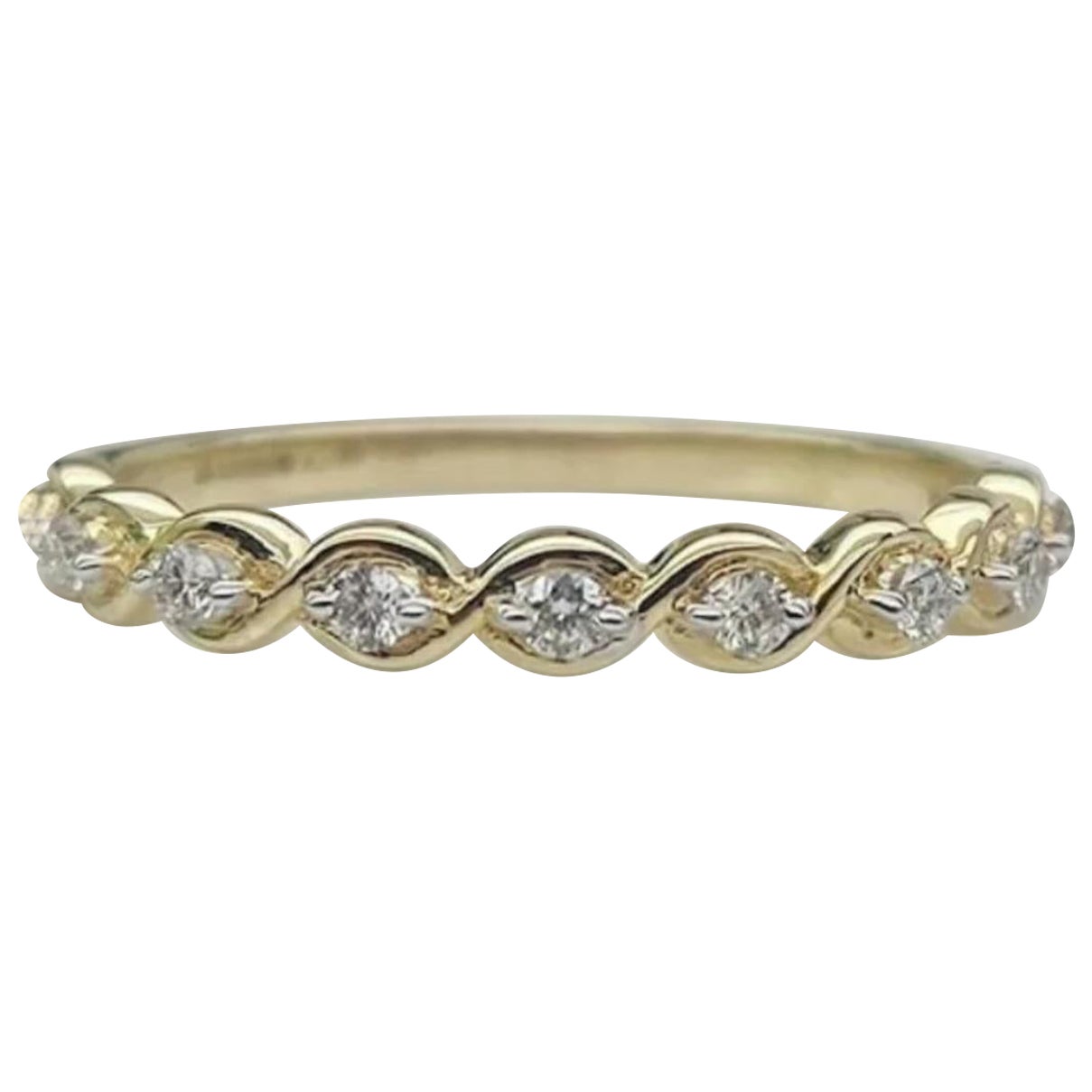 Alianza de boda de oro macizo de 14 quilates con diamantes naturales Promesa de mujer en venta