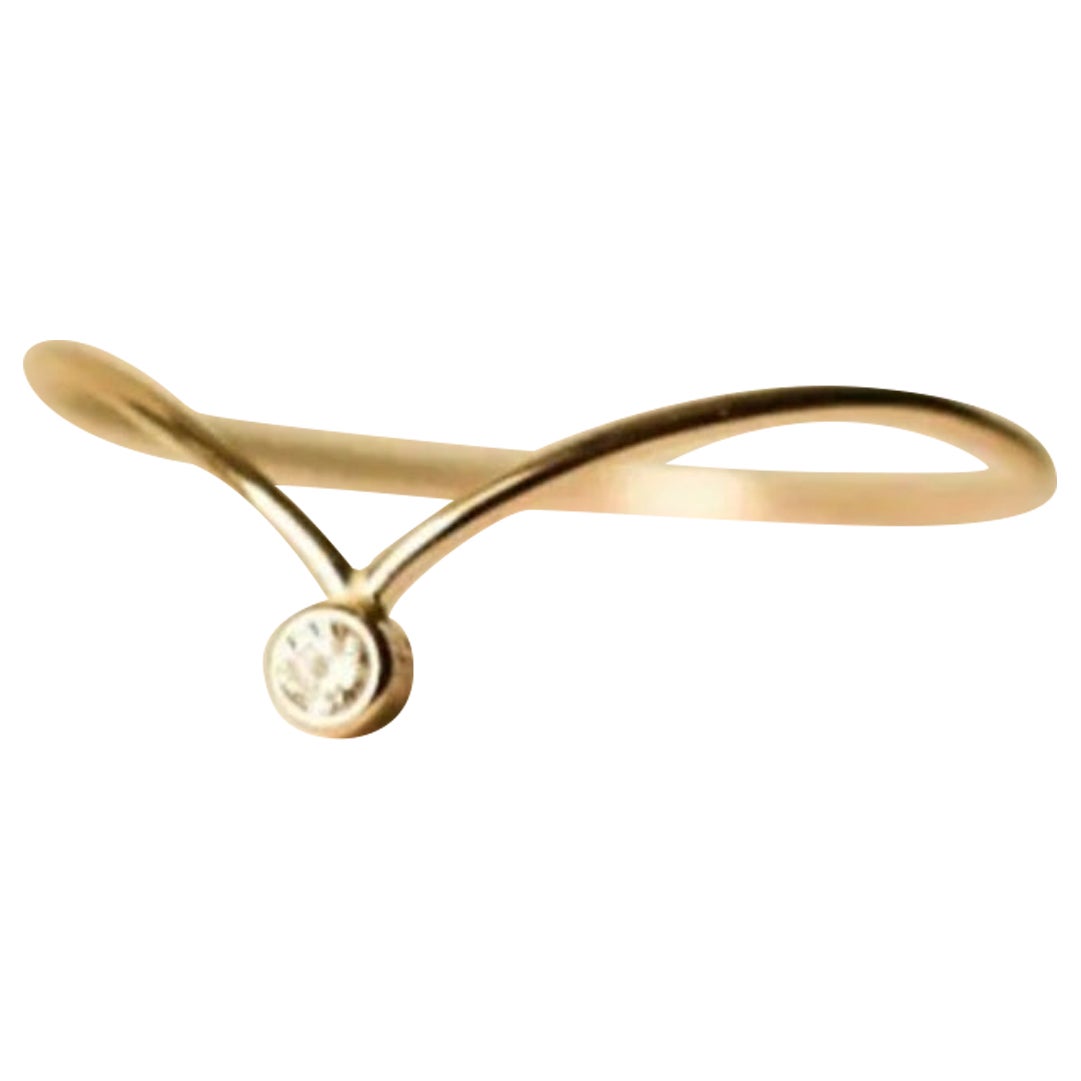14k Solid Gold Chevron V Shape Diamond Ring Handmade Minimalist Valentines Ring.