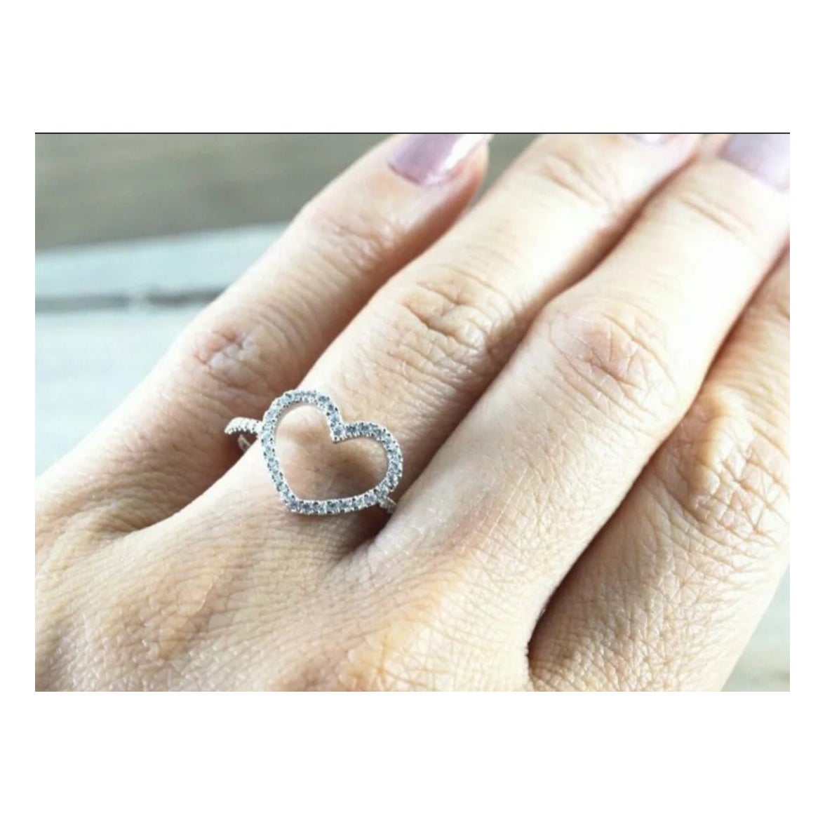 Diamond Open Heart Ring 14k Solid Gold Couple Ring Anniversary Ring Fashion Band For Sale