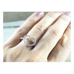 Diamond Open Heart Ring 14k Solid Gold Couple Ring Anniversary Ring Fashion Band