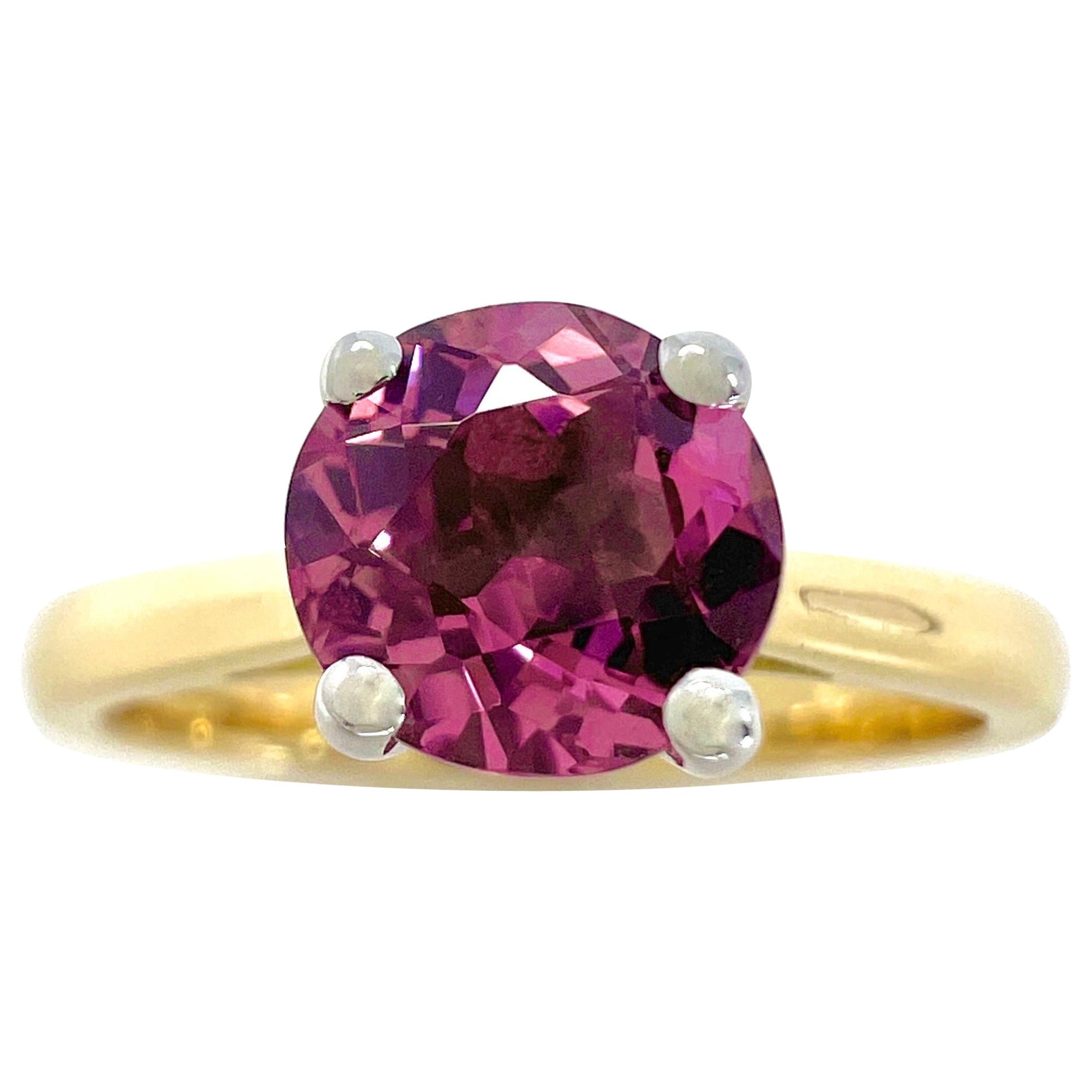 Anello solitario in oro giallo bianco 18 ct 1,03 ct rosa vivido con spinello Mahenge taglio rotondo