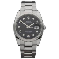 Rolex Stainless Steel Diamond Dial Oyster Perpetual Date Automatic Wristwatch