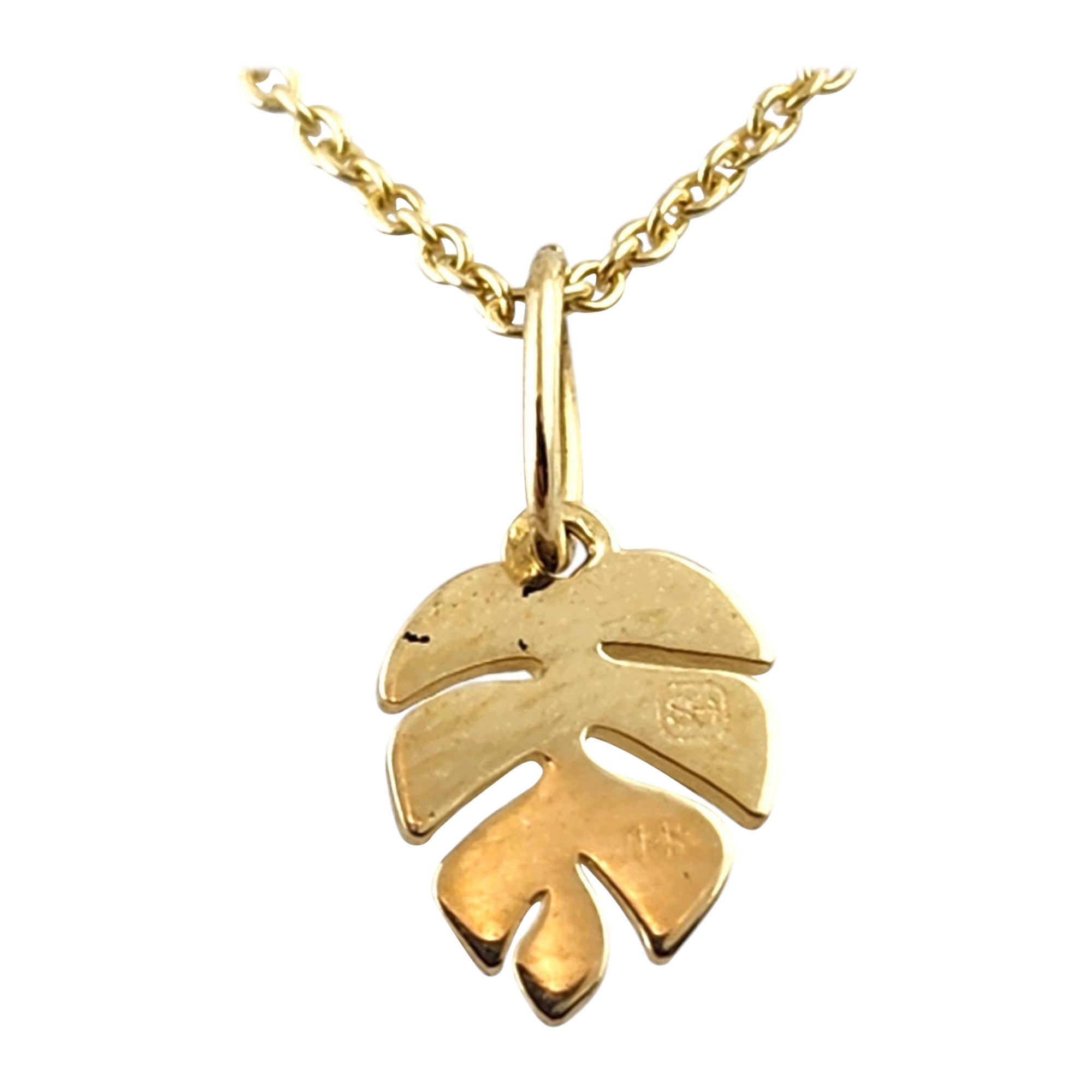 14 Karat Yellow Gold Leaf Pendant Necklace #18884 For Sale