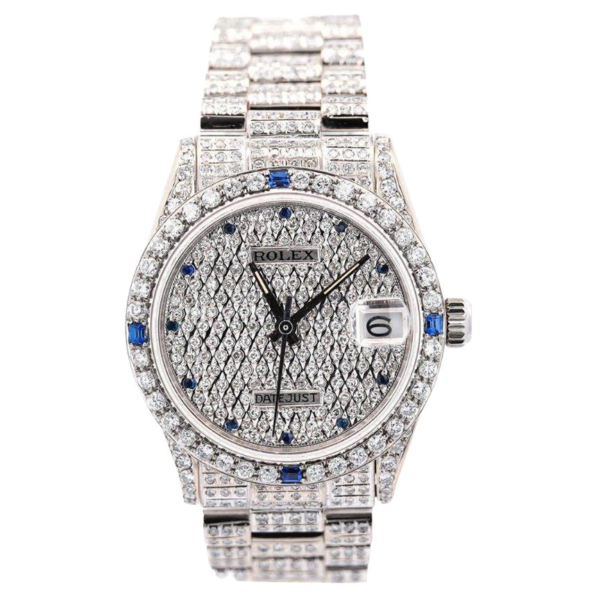 Reloj Rolex DateJust President con diamantes y zafiro incrustados y caja