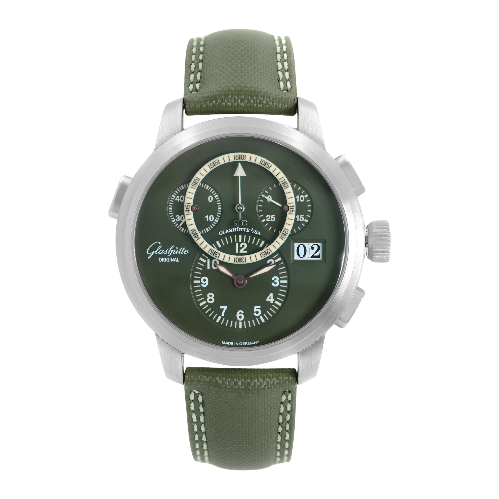 Glashütte Original Pano Navigator Platinum Green Dial Men Watch 1-95-01-07-14-04
