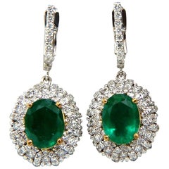 4.84ct Natural Vibrant Green Emerald Diamond Cluster Earrings Dangle 14K